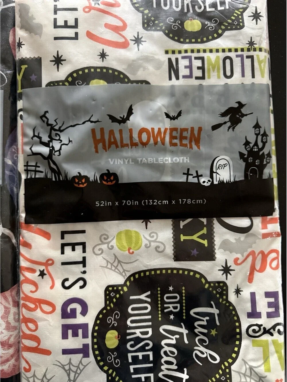 Halloween Vinyl Tablecloth (2) Pack Pumpkins Spooky Holiday 52 In X 70 In